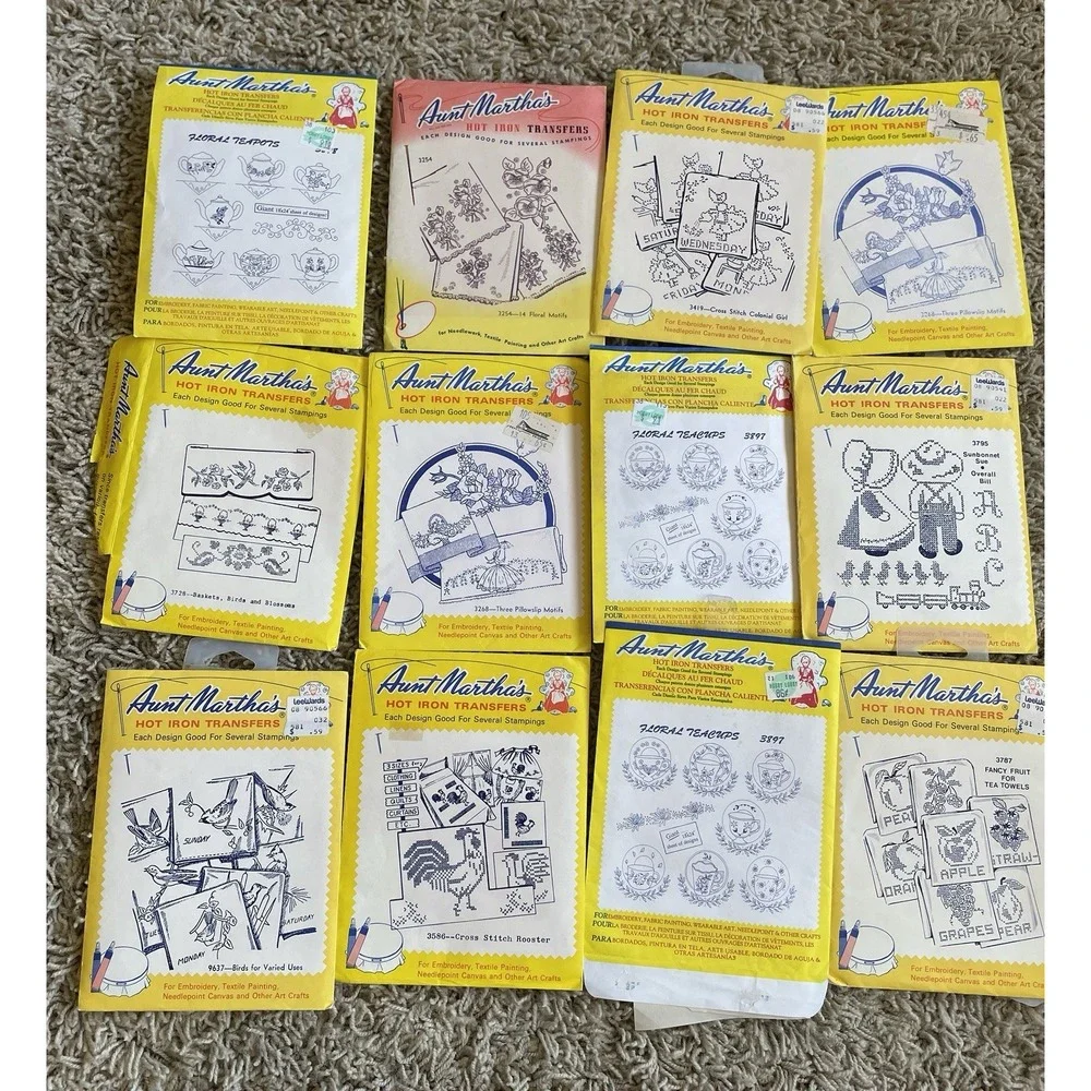 Vintage Lot of 12 Aunt Martha's Hot Iron Transfers for Embroidery
